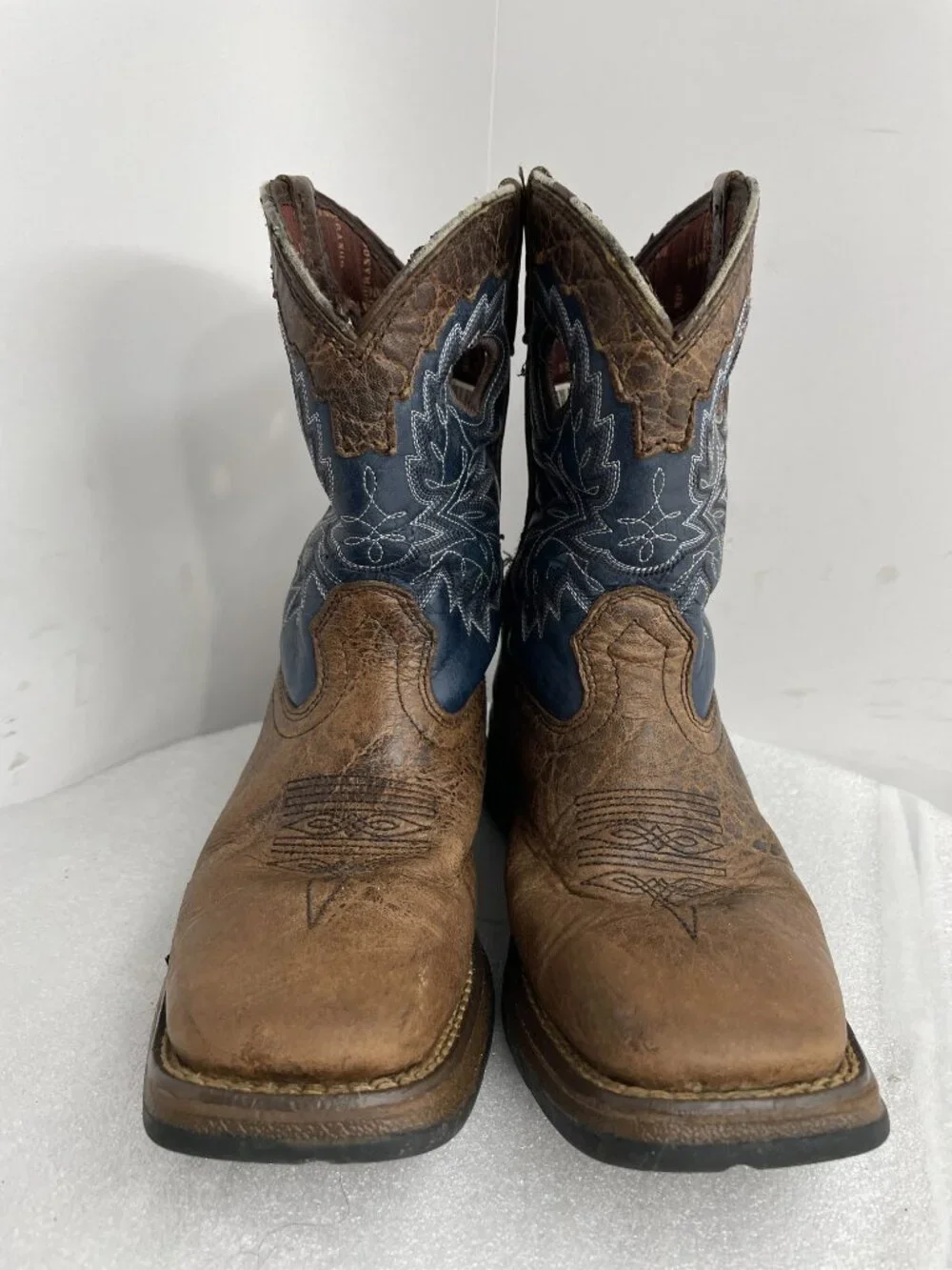 Lil Durango Blue Brown Leather Western Cowboy Boots Square Toe Kids Boys 2 M